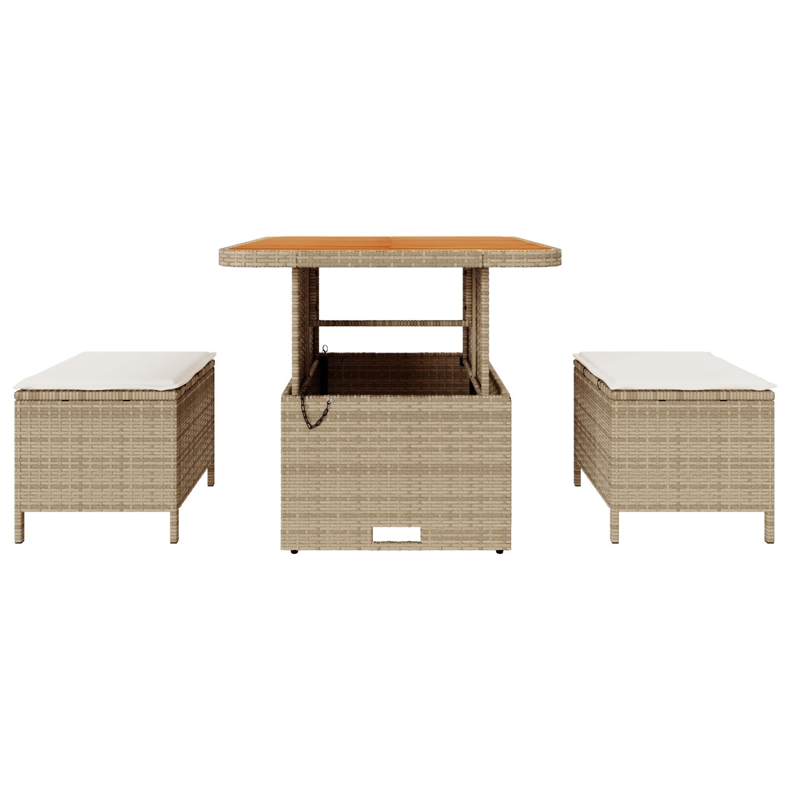 Conjunto de Comedor de Jardín de 3 Piezas con Cojines Beige de Ratán Poliéster y Acacia V0155 Vetonek