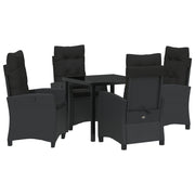 Conjunto de Comedor de Jardín de 5 Piezas con Cojines Poliratán Negro V2935 Vetonek