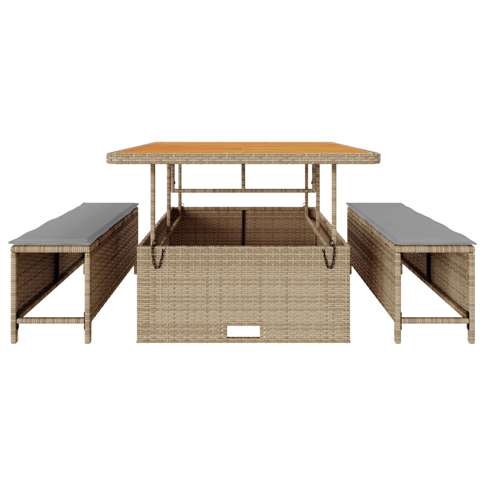 Conjunto de Comedor de Jardín de 3 Piezas con Cojines Beige de Ratán Polímero y Acacia V0117 Vetonek