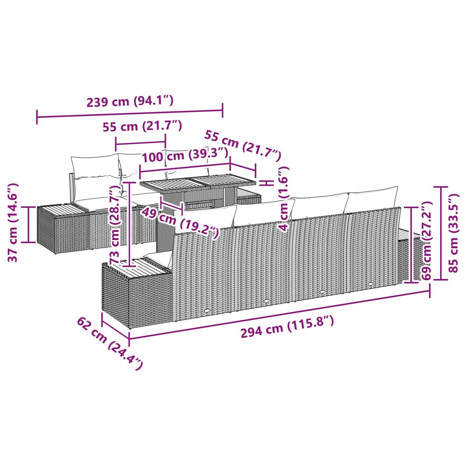 8 Piece Garden Dining Set with Cushions in Black Acacia Rattan V1536 Vetonek