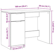 Bureau en Chêne Noir - 100x50x75 cm - En Bois Ouvré V1773 Vetonek