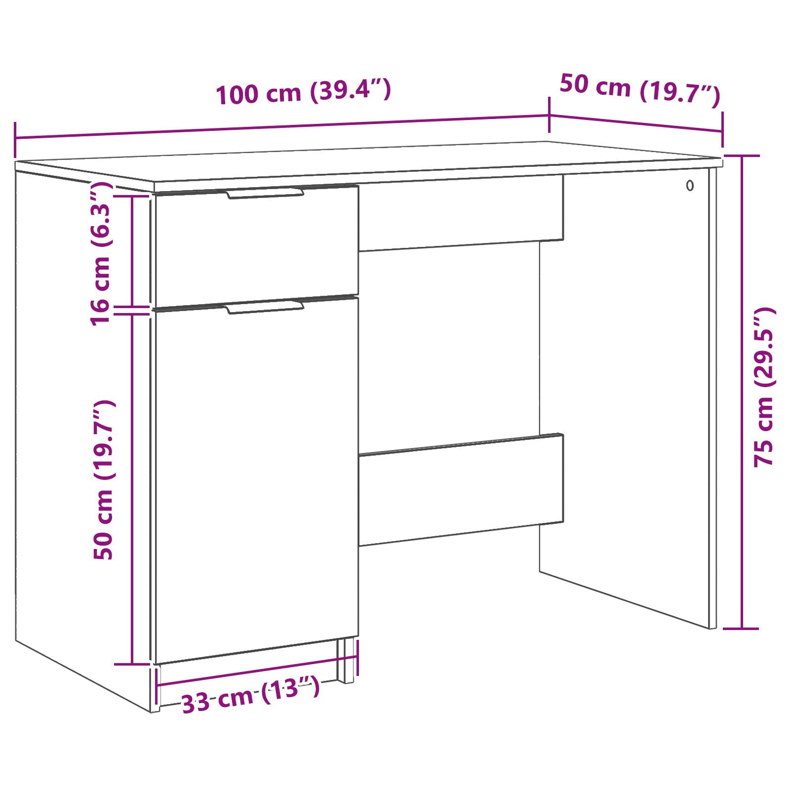 Bureau en Chêne Noir - 100x50x75 cm - En Bois Ouvré V1773 Vetonek