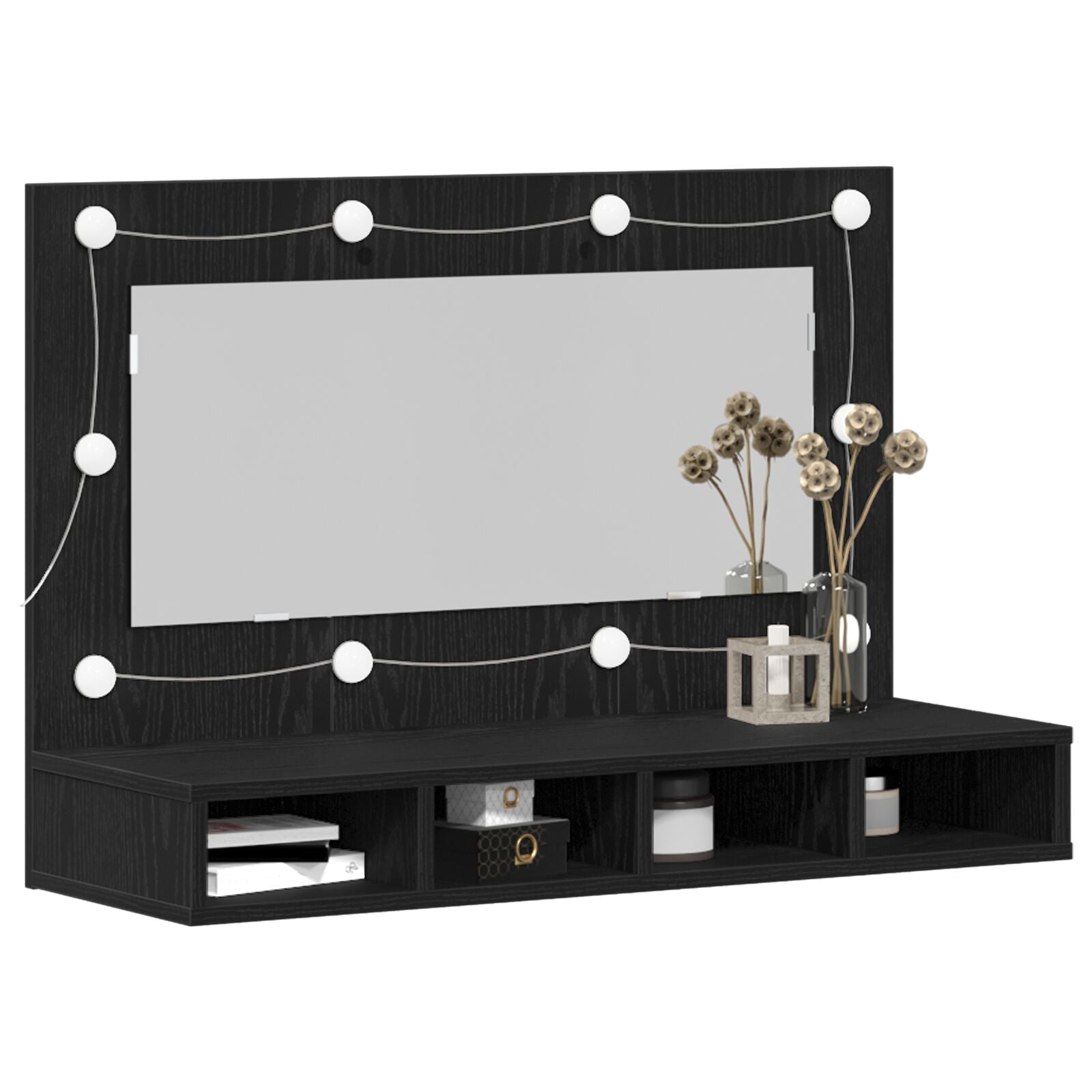 Armario Espejo LED en Roble Negro - 90x31.5x62 cm V1797 Vetonek