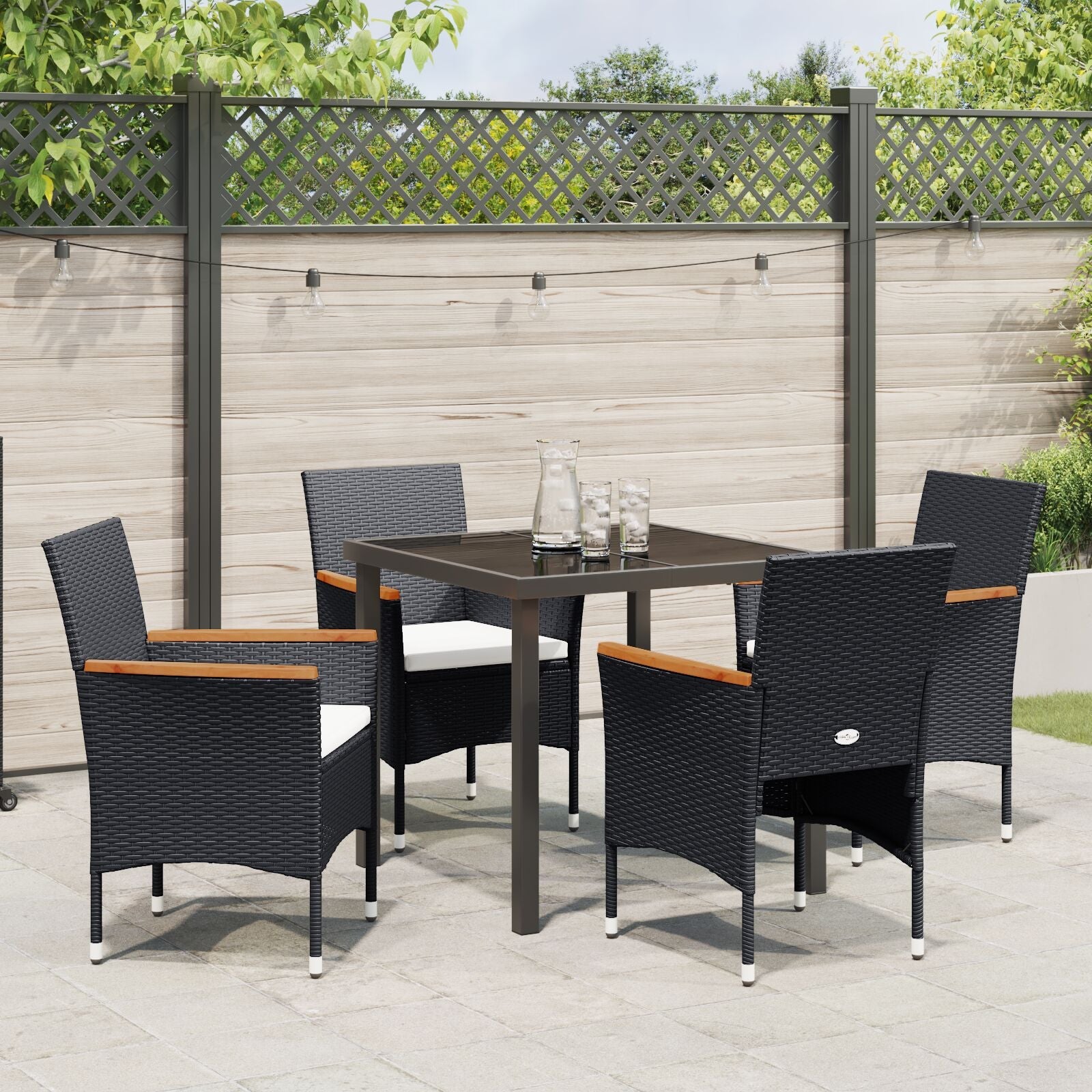Conjunto de Comedor de Jardín  de 5 Piezas Negro de Poliratán V6729 Vetonek