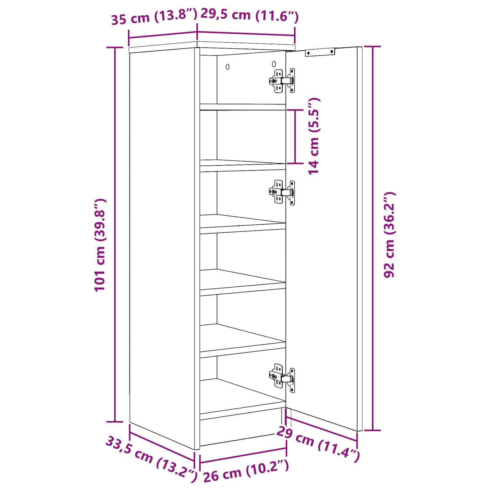 Armario para zapatos Negro Roble 29,5x35x100,5 cm Madera V5042 Vetonek