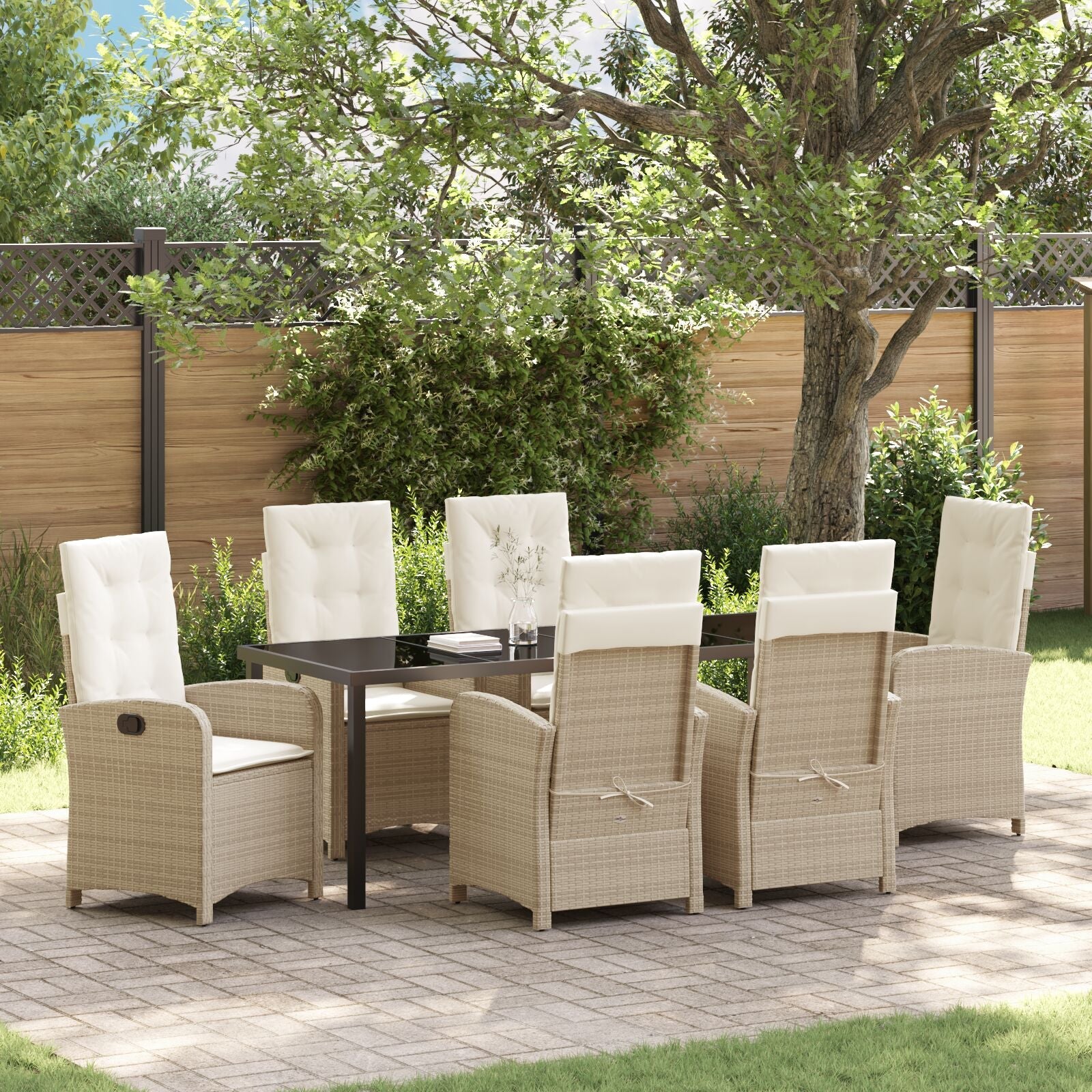 2-Piece Garden Dining Set with Cushions in Beige Polyester Rattan V2065 Vetonek