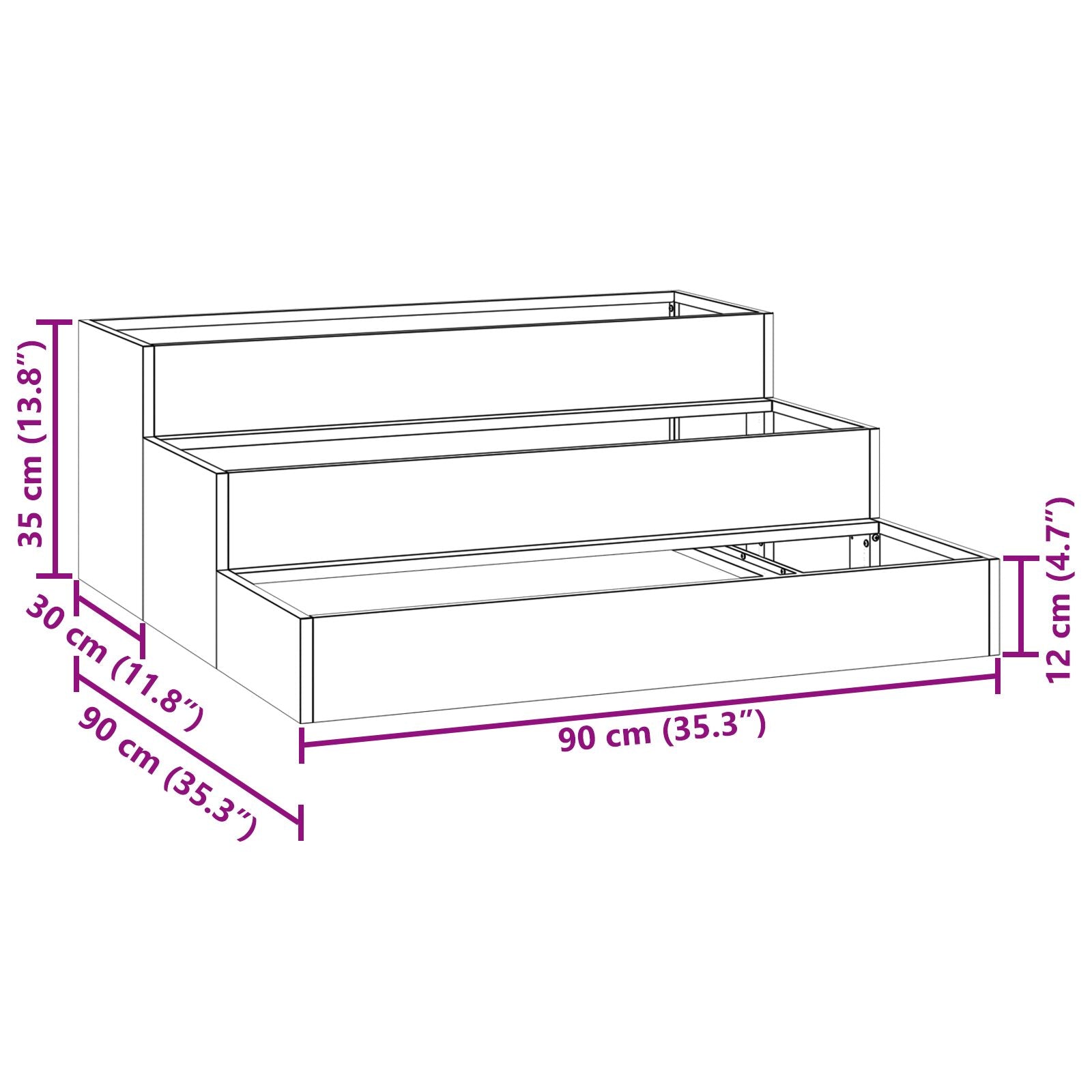 Macetero de Jardín  de 3 Niveles 90x90x35 cm V9272 Vetonek
