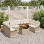 10-Piece Garden Dining Set with Cushions Beige Rattan Polyester V4929 Vetonek