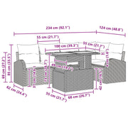 6 Piece Garden Dining Set with Cushions Black Polyrattan Acacia V6992 Vetonek