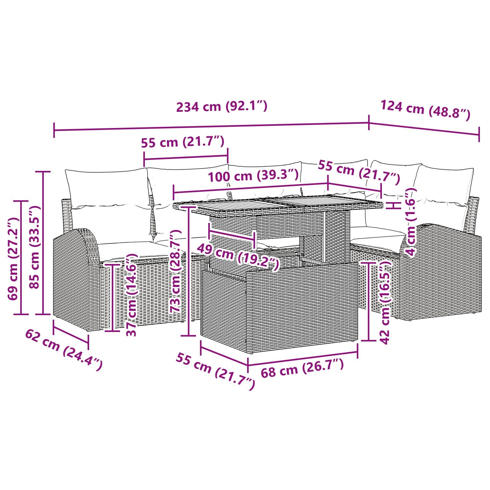 6 Piece Garden Dining Set with Cushions Black Polyrattan Acacia V6992 Vetonek