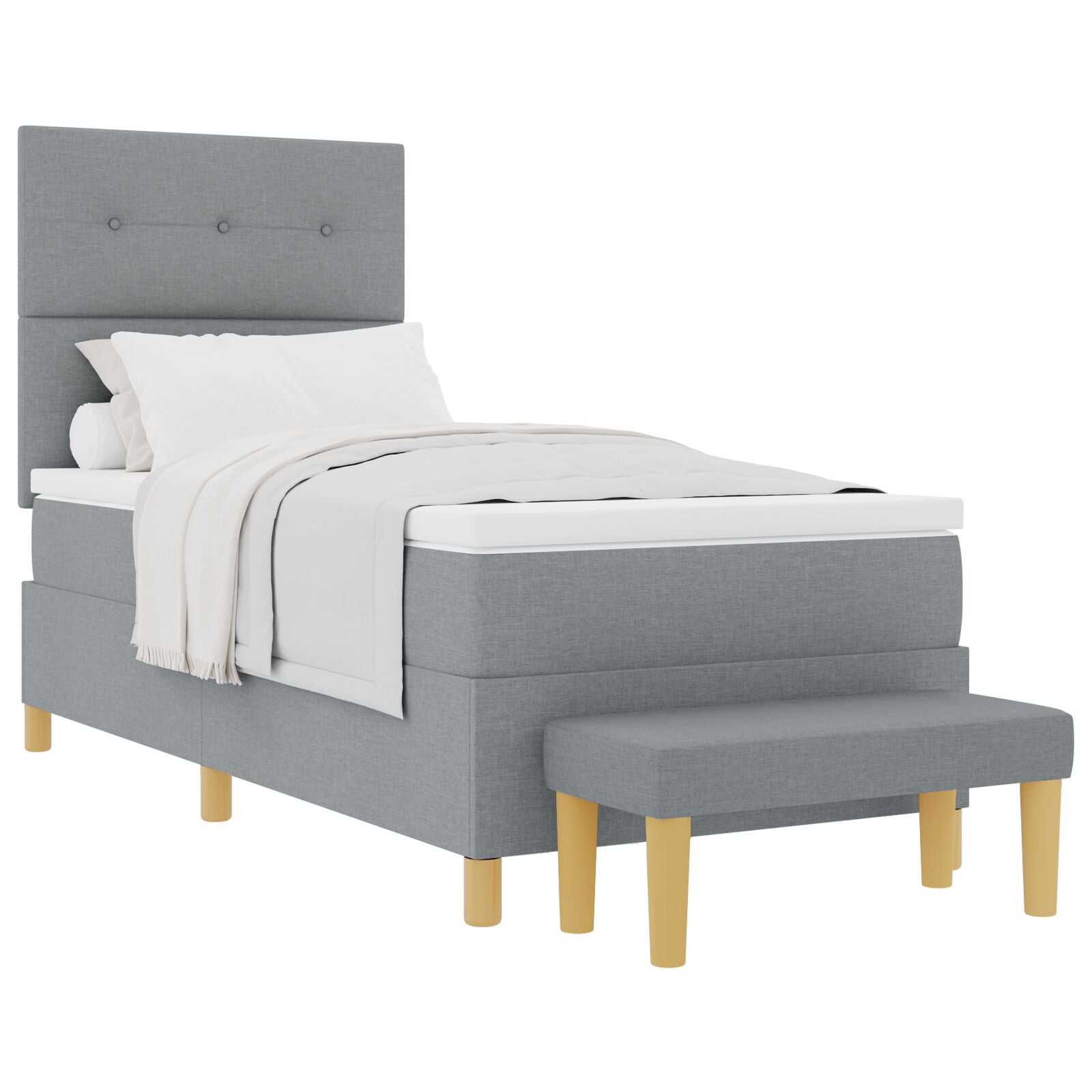 Box spring bed with mattress and light gray bench 90x190 cm fabric V3087 Vetonek
