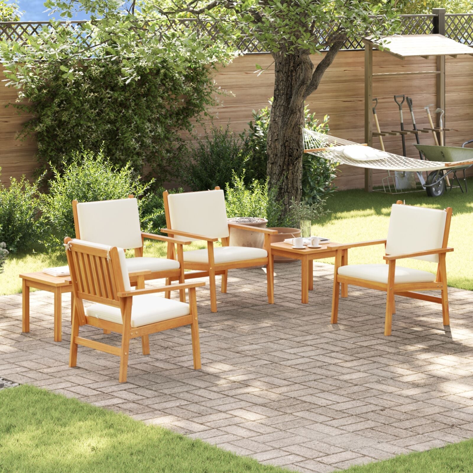 6 Piece Garden Dining Set with Solid Acacia Wood Cushions V7302 Vetonek