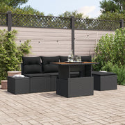 6-Piece Garden Dining Set with Cushions Black Polyrattan Acacia V0676 Vetonek