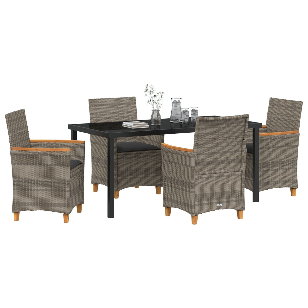 Conjunto de Comedor de Jardín  de 5 Piezas con Cojines Gris Poliratán V0169 Vetonek