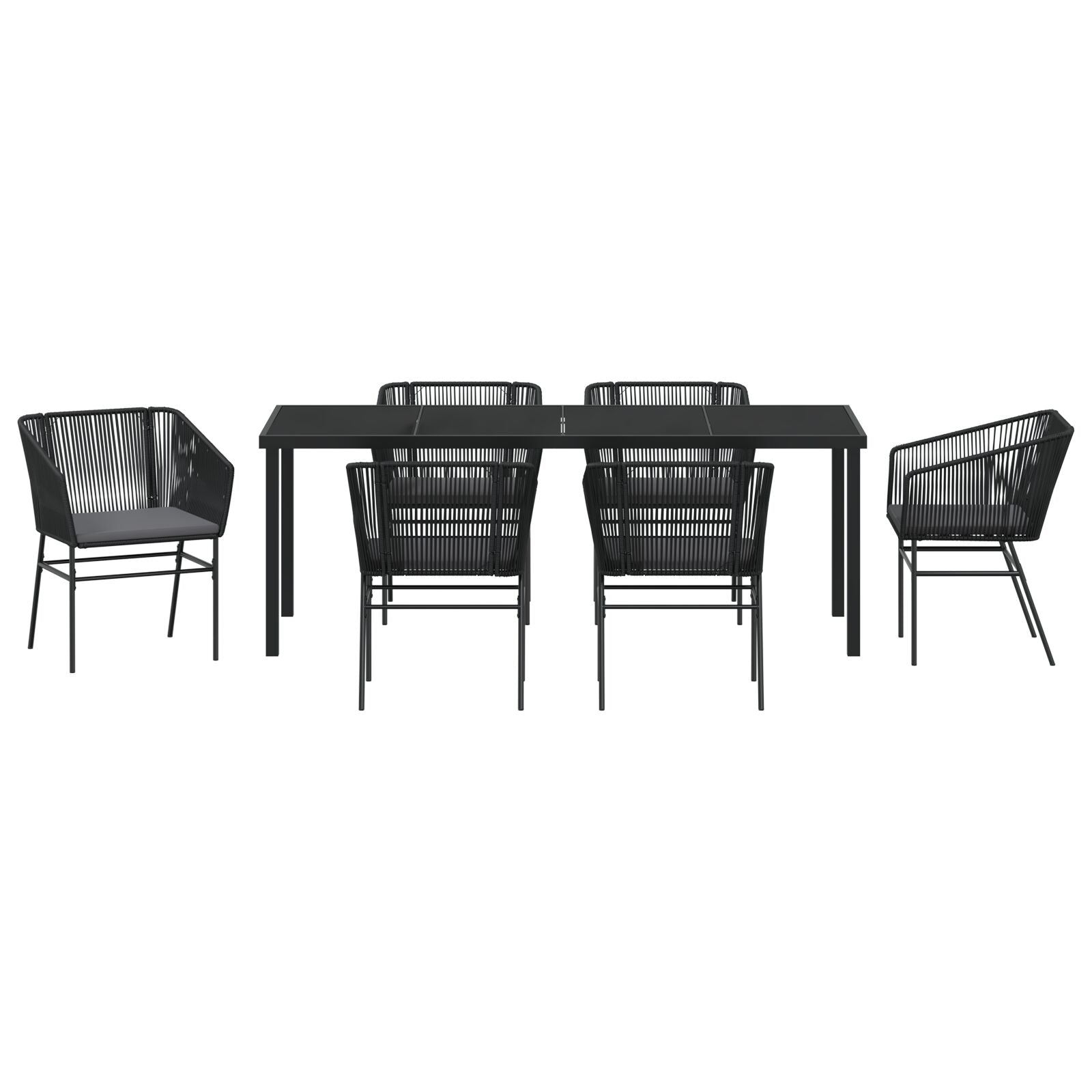 Juego de Comedor de Jardín de 7 Piezas con Cojines Negro Poliratán V8432 Vetonek