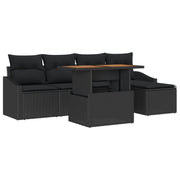 6 Piece Garden Dining Set with Black Polyester Rattan Cushions V9412 Vetonek