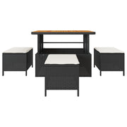 4-Piece Garden Dining Set with Black Polyrattan and Acacia Cushions V0247 Vetonek