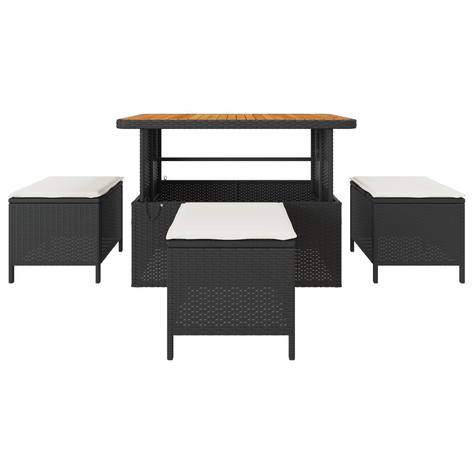 4-Piece Garden Dining Set with Black Polyrattan and Acacia Cushions V0247 Vetonek