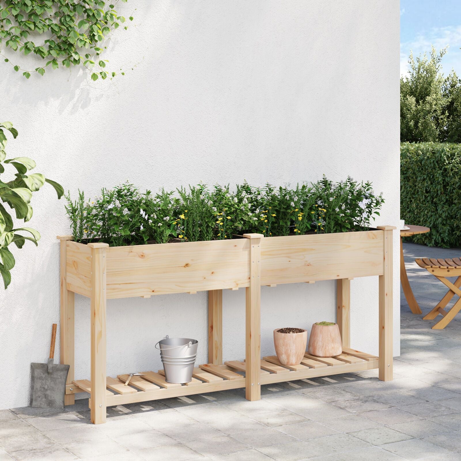 Macetero de jardín con estante 161x43x76 cm de madera maciza de abeto V0562 Vetonek