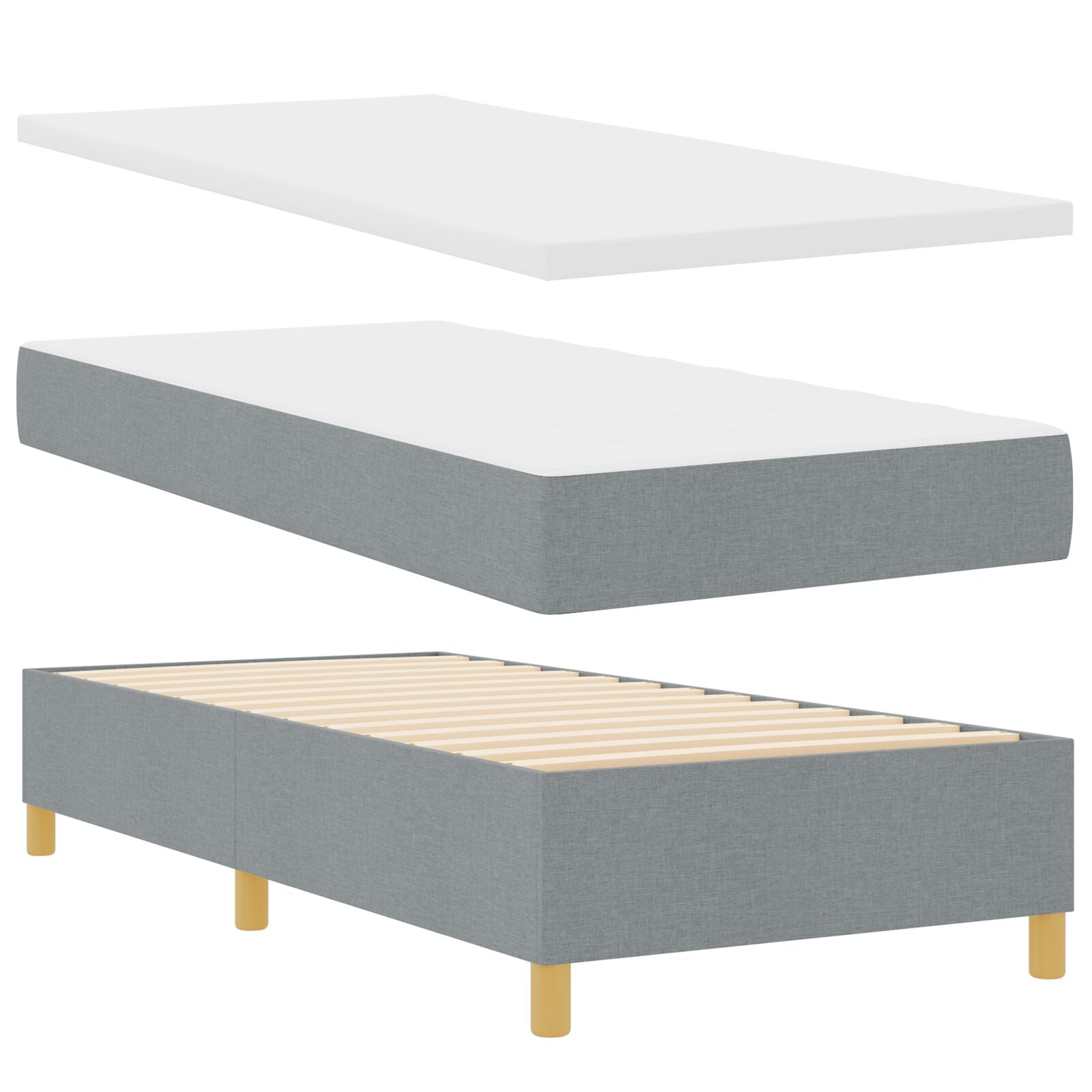 Box spring bed with mattress and light gray bench 90x190 cm fabric V3087 Vetonek
