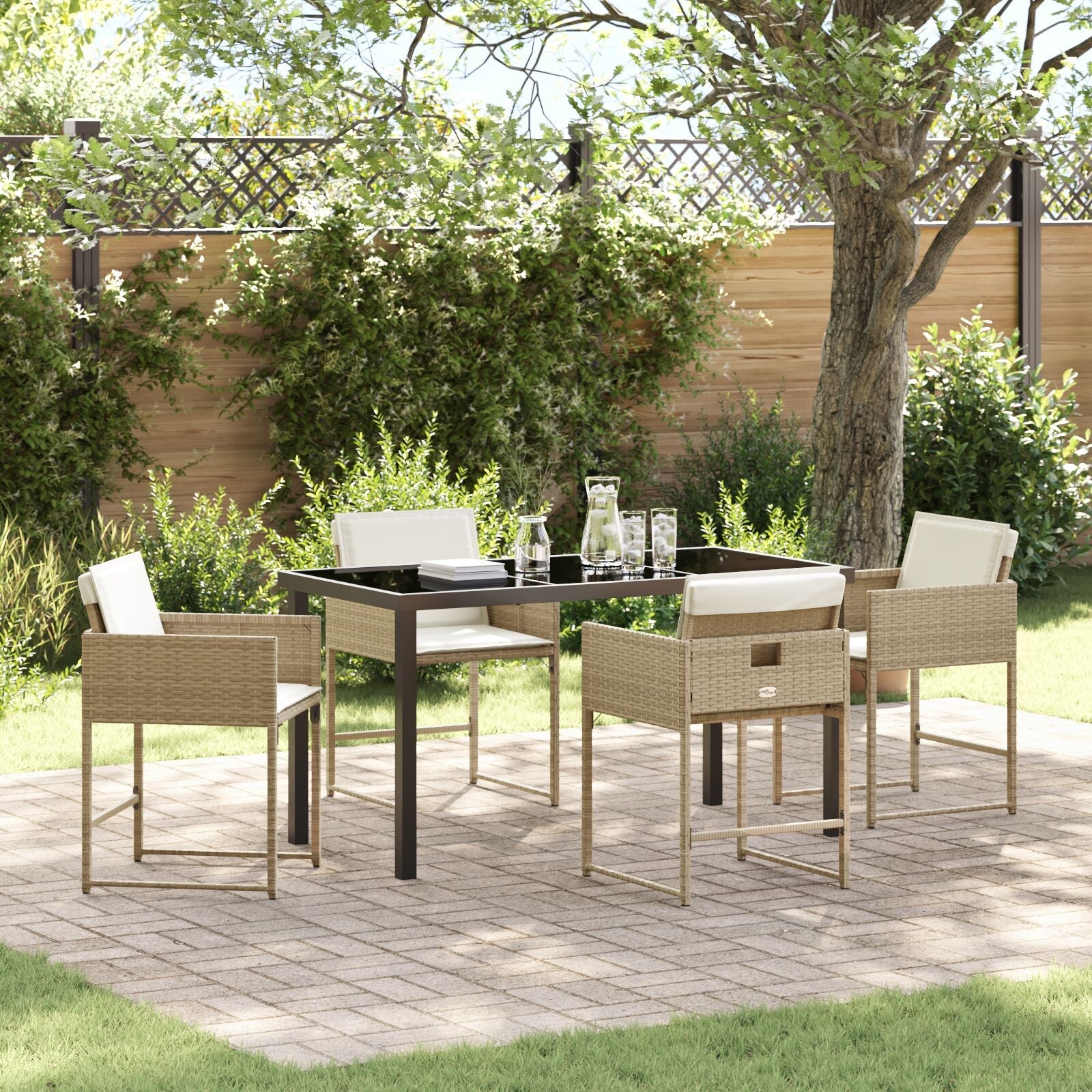 Conjunto de Comedor de Jardín de 5 Piezas con Cojines Beige Ratan PE V9416 Vetonek