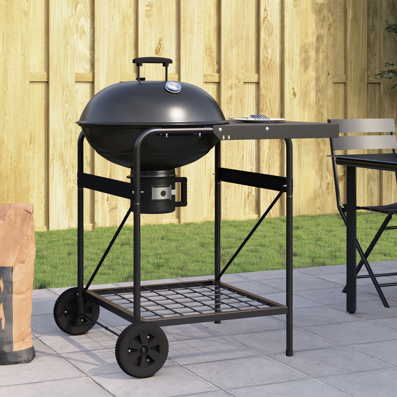 Carro de Barbacoa de Carbón con Tapa Negro 96x72x113 cm Metal V3171 Vetonek