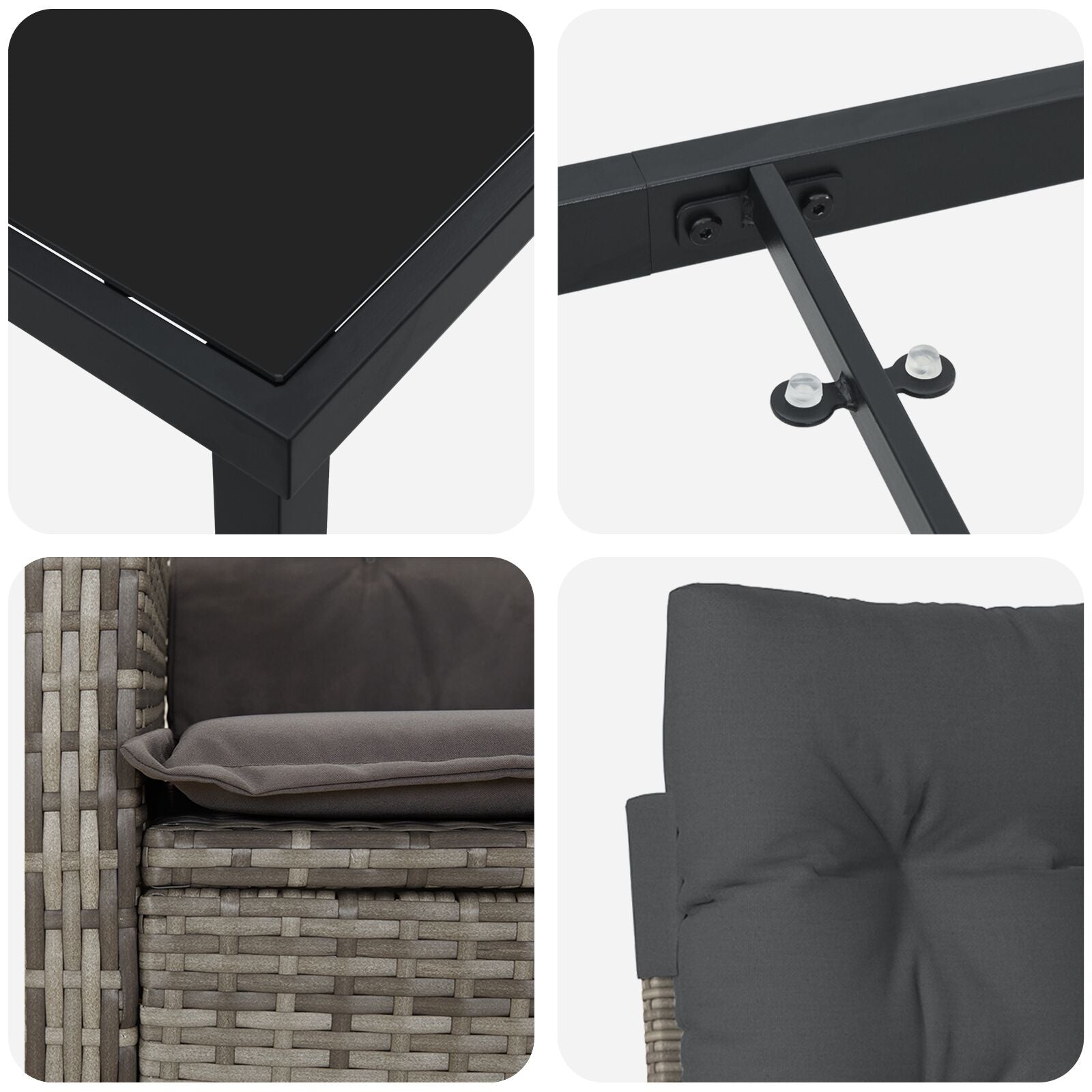 Conjunto de Comedor de Jardín de 3 Piezas con Cojines Grises Poliratán V3062 Vetonek