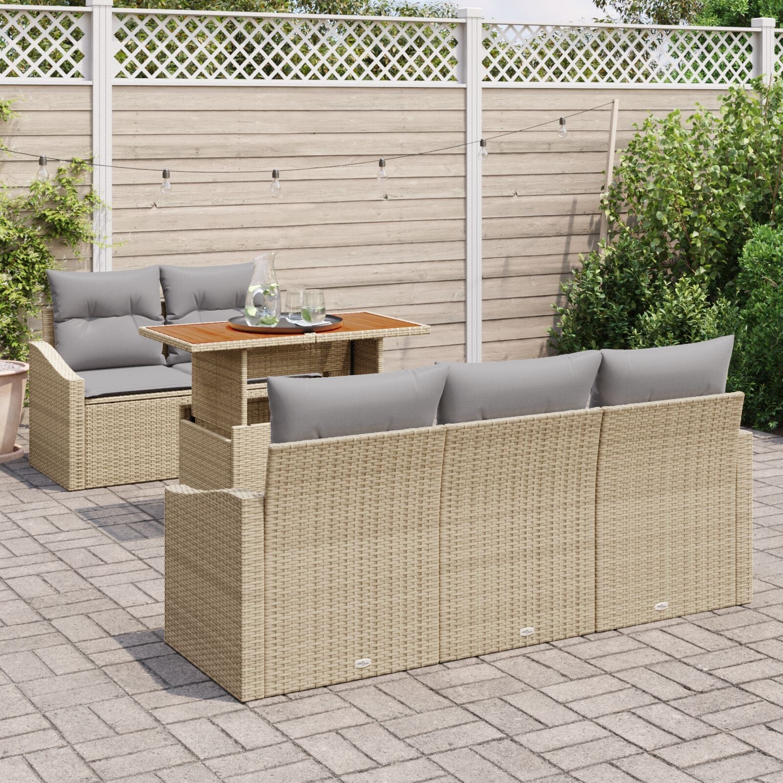 6 Piece Garden Dining Set with Cushions Beige Acacia Polyester Rattan V8903 Vetonek
