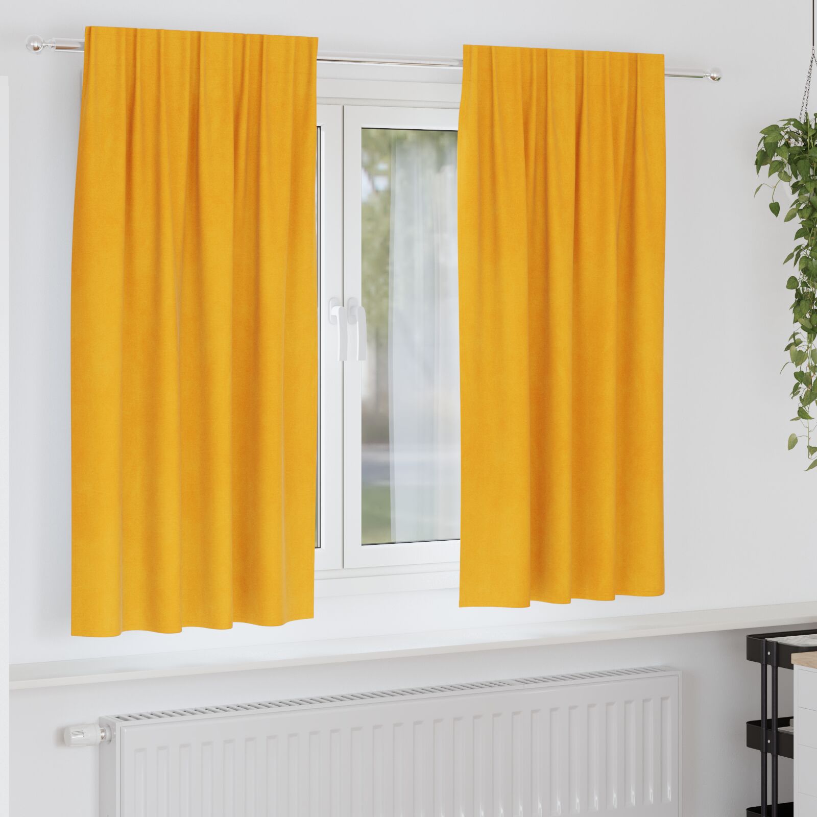 Blackout Curtains with top tape 2 pieces Mustard Yellow Velvet V3655 Vetonek