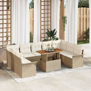 10-Piece Garden Dining Set with Cushions Beige Rattan Polyester V4929 Vetonek