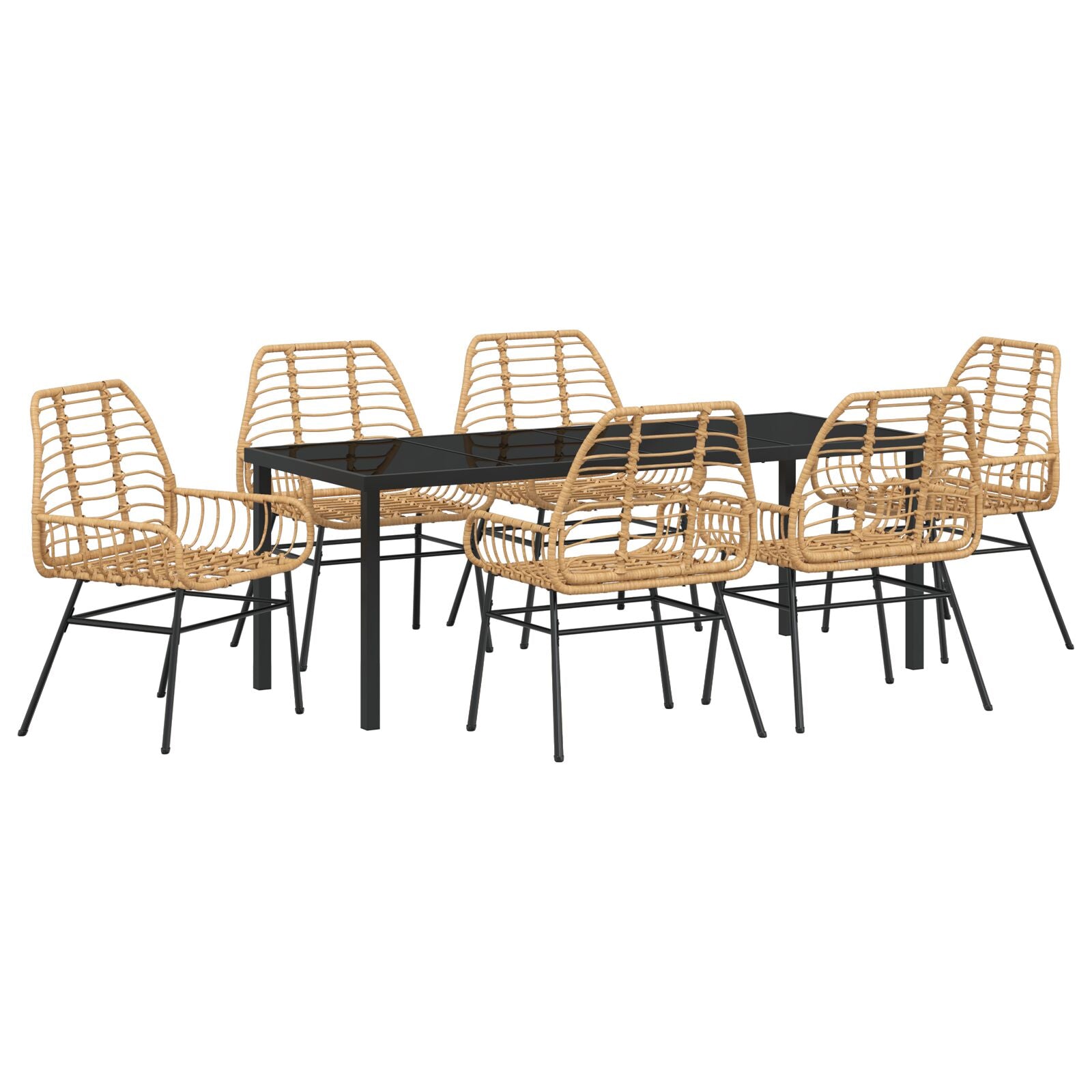 Set de Comedor de Jardín de 7 Piezas Marrón Poliratán V7732 Vetonek