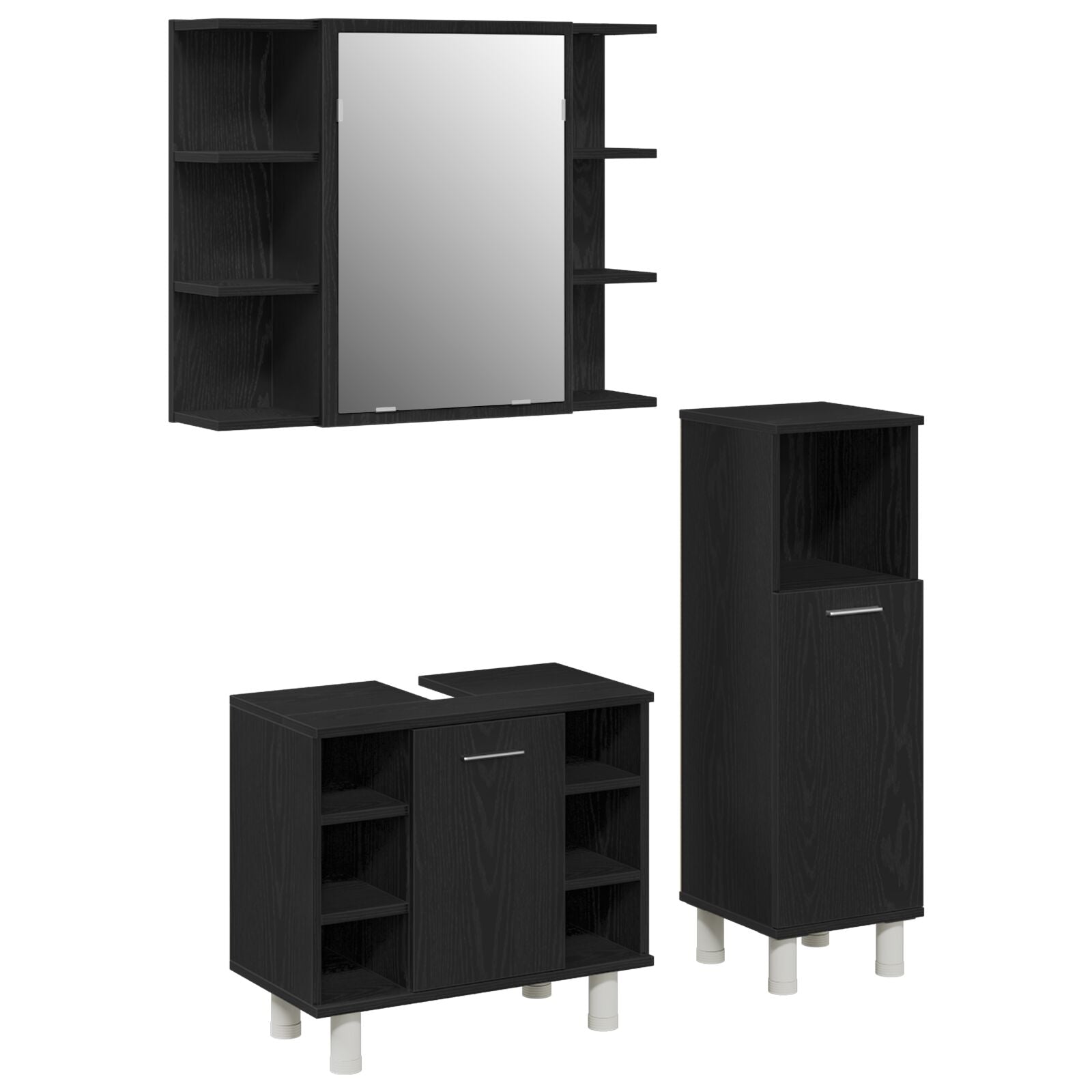 Juego de Muebles de Baño Conjunto de 3 Roble Negro V0356 Vetonek