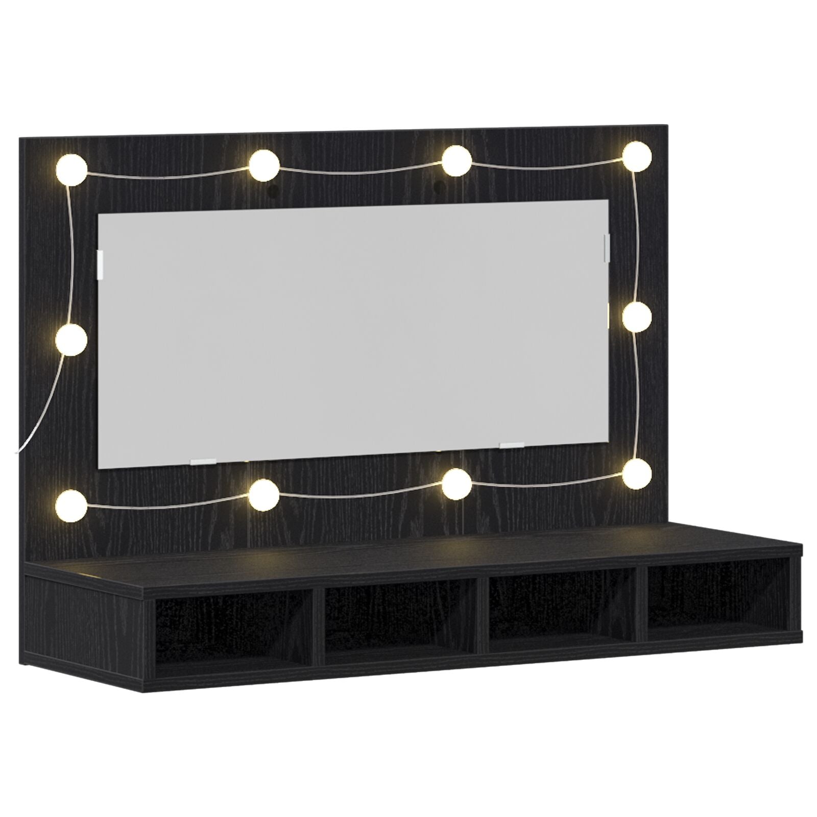 Armario Espejo LED en Roble Negro - 90x31.5x62 cm V1797 Vetonek