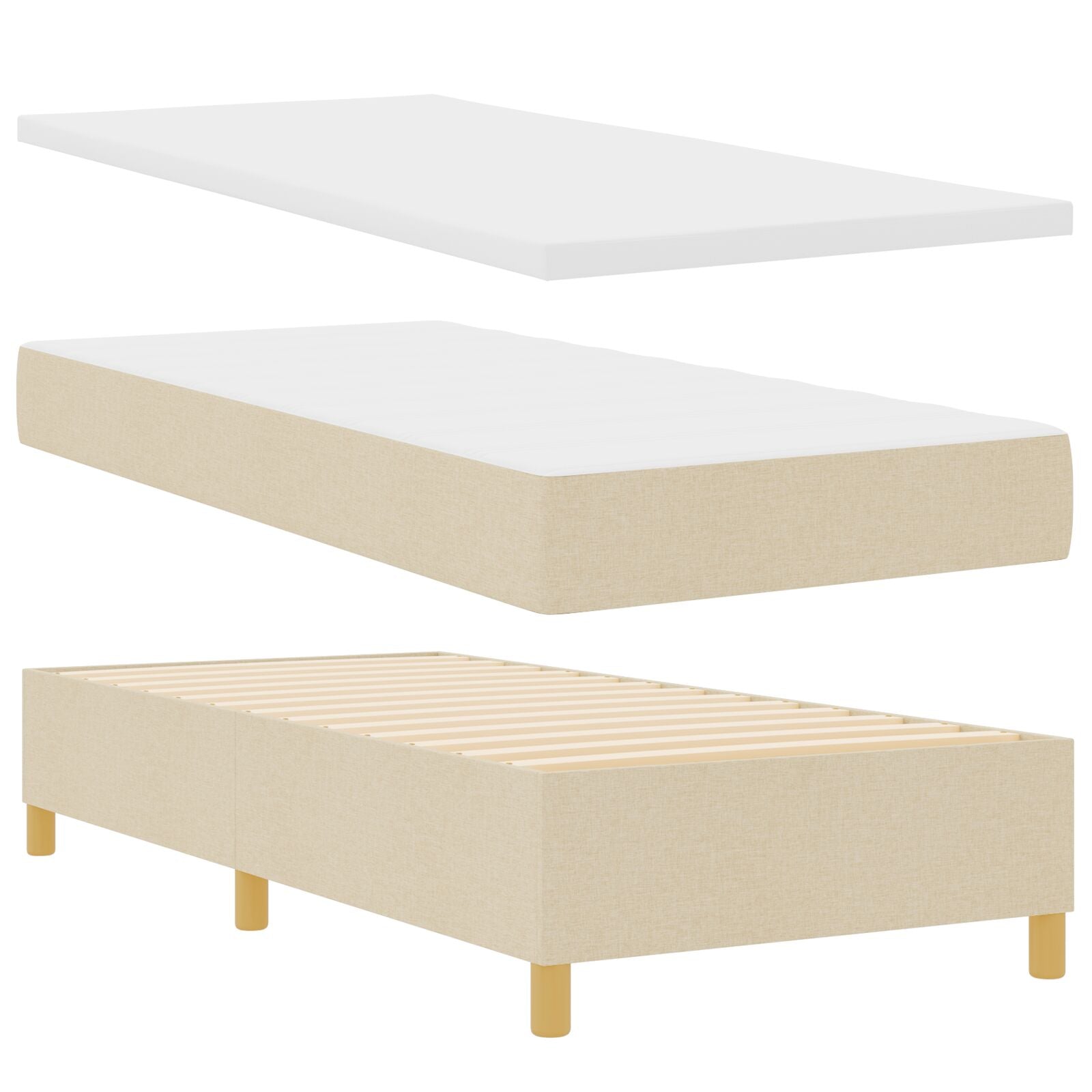 Bed with Box Spring and Cream Mattress 90x190 cm Fabric V2363 Vetonek