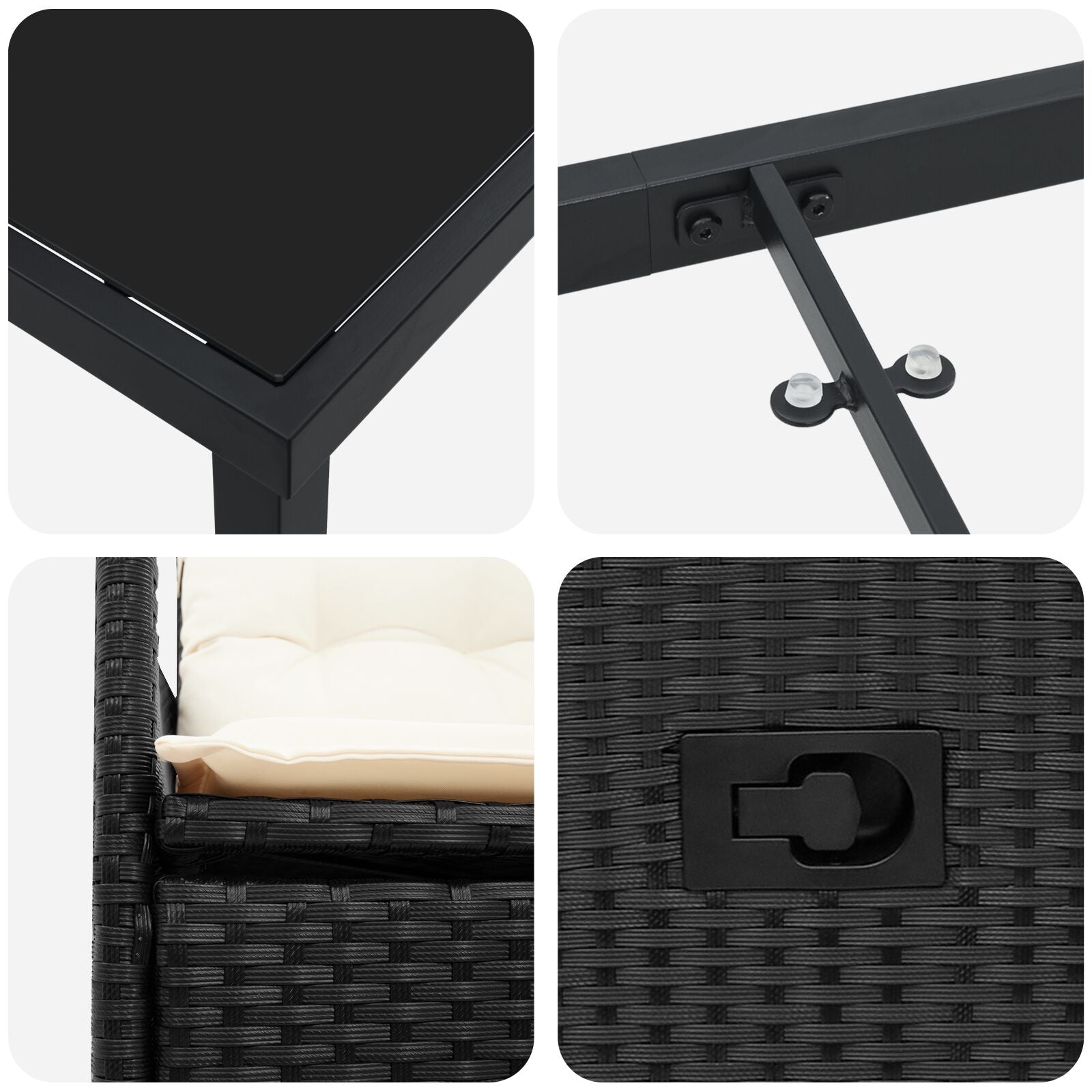 Conjunto de Comedor de Jardín de 5 Piezas con Cojines - Poliratán Negro V4558 Vetonek