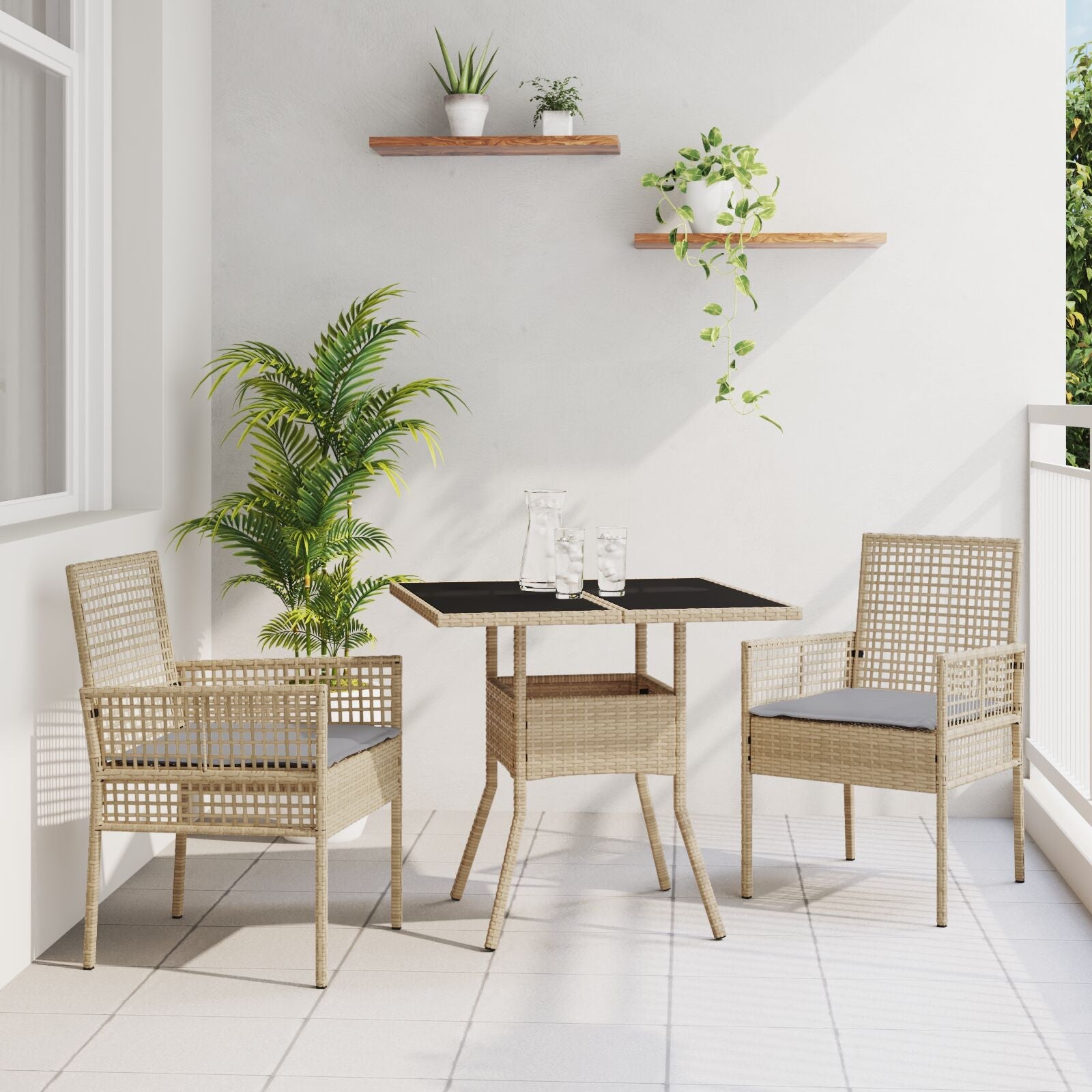 Conjunto de Comedor de Jardín  de 3 Piezas Beige de Ratán Sintético V1495 Vetonek