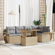 6-Piece Garden Dining Set with Beige Cushions Polyrattan Acacia V4493 Vetonek