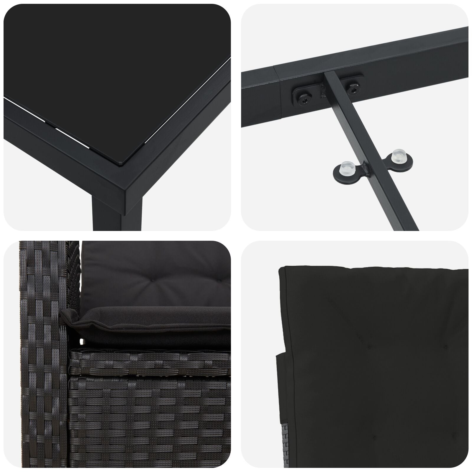 Conjunto de Comedor de Jardín de 5 Piezas  con Cojines Poliratán Negro V1815 Vetonek