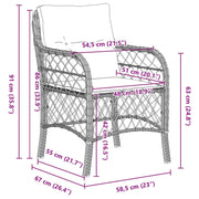 Conjunto de comedor de jardín  de 3 piezas con cojines de rattan polivinílico marrón V1310 Vetonek