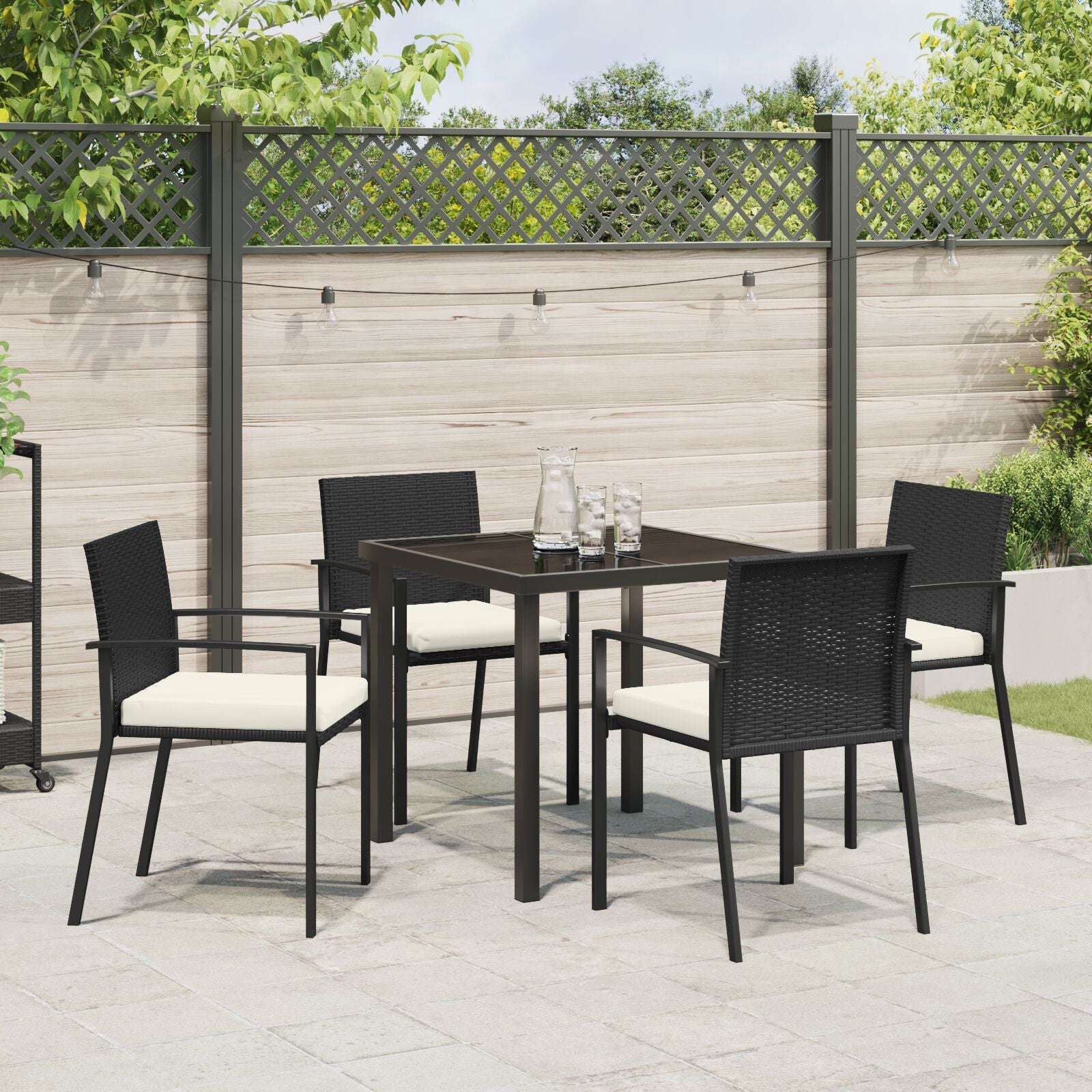 Conjunto de comedor de jardín de 5 piezas Poliratán negro V1618 Vetonek