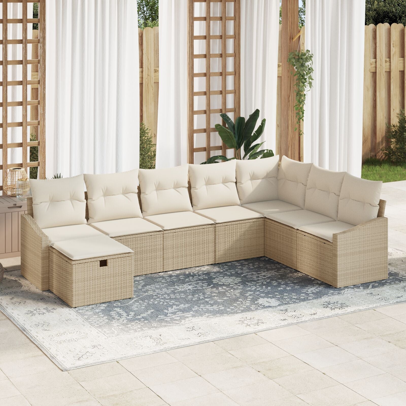 Set de sofá de jardín de 8 piezas con cojines Beige Ratán Polipropileno V7818 Vetonek