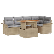 6-Piece Garden Dining Set with Beige Cushions Polyrattan Acacia V4493 Vetonek