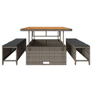 Conjunto de Comedor de Jardín de 3 Piezas con Cojines en Gris de Poliratán y Acacia V0124 Vetonek