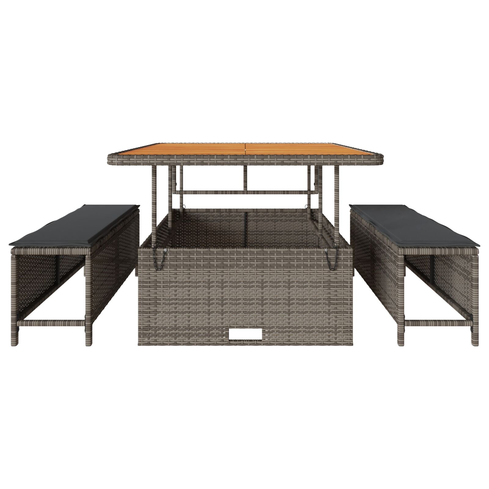 Conjunto de Comedor de Jardín de 3 Piezas con Cojines en Gris de Poliratán y Acacia V0124 Vetonek