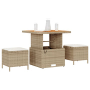 Conjunto de Comedor de Jardín de 3 Piezas con Cojines Beige de Ratán Poliéster y Acacia V0155 Vetonek