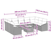 Conjunto de Sofás de Jardín de 10 Piezas con Cojines Gris Ratán Polietileno V4786 Vetonek