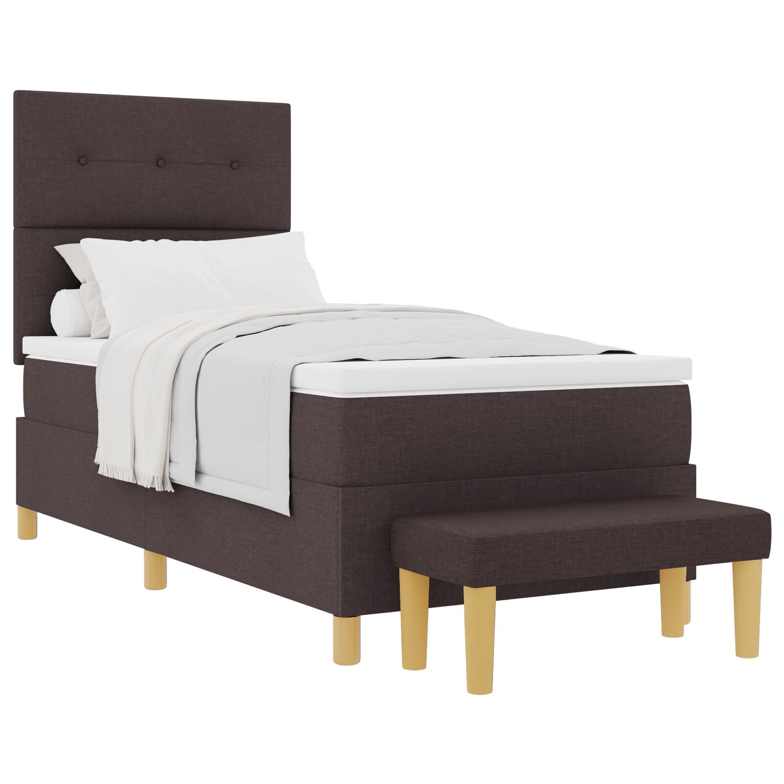 Bed with Slatted Base with Mattress and Bench Dark Brown 80x200 cm Fabric V3049 Vetonek