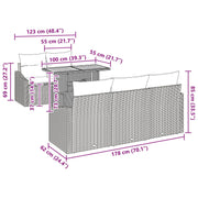 Conjunto de Comedor de Jardín de 6 Piezas con Cojines Gris Poliratán Acacia V8897 Vetonek