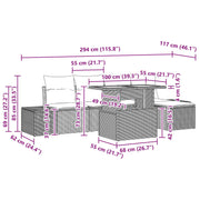 6-Piece Garden Dining Set with Cushions Black Polyrattan Acacia V0676 Vetonek