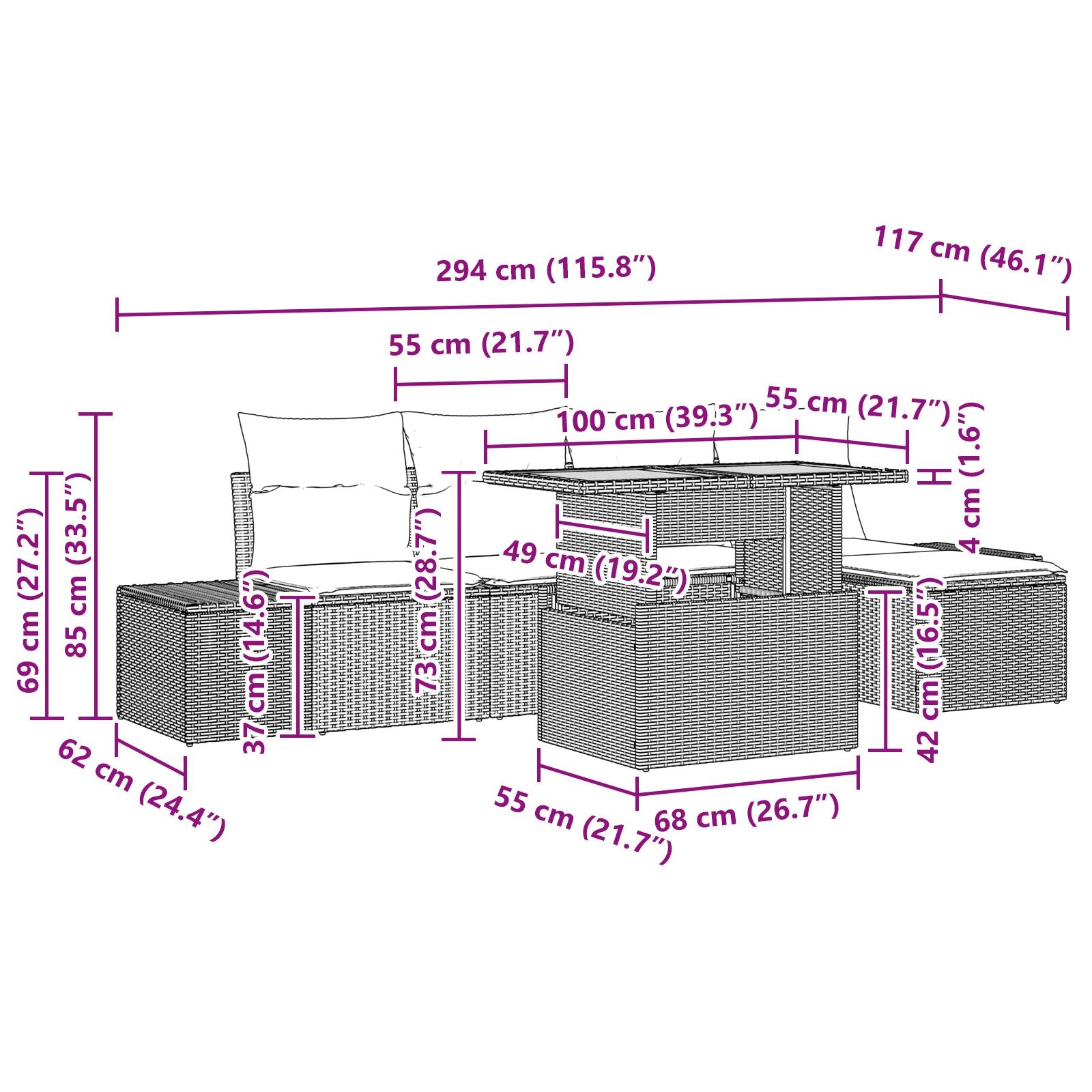 6-Piece Garden Dining Set with Cushions Black Polyrattan Acacia V0676 Vetonek